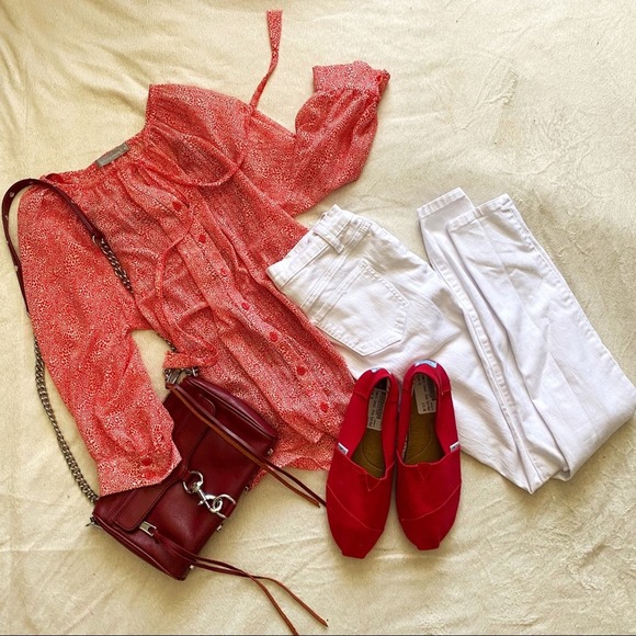 Olivia Moon Red & White Sheer Blouse - Picture 8 of 12